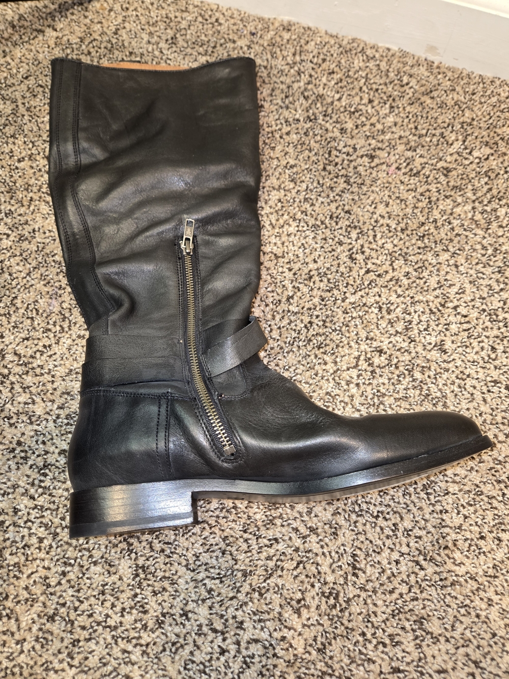 Frye Black Leather Zip Mid-Calf Boot Size 9 NWT